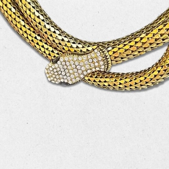 Sparkling Encrusted Snake Necklace Magnetic Rhinestone Snake Head Clasp Gold OS - Picture 2 of 4